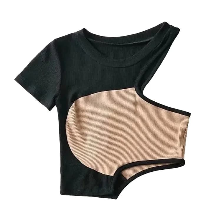 Black Beige Color Block Crop Top — view 1 Black Beige Color Block Crop Top — view 1