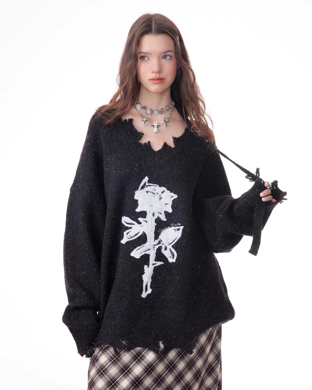 Distressed Rose Print Sweater — view 2 Distressed Rose Print Sweater — view 2