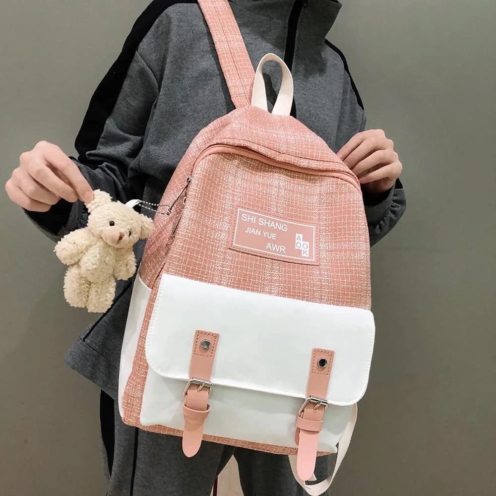 Cute Linen Buckle Backpack — view 1 Cute Linen Buckle Backpack — view 1