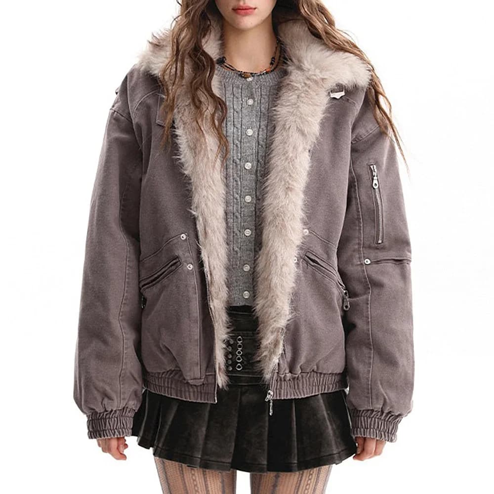 Not Your Babydoll Fur Trim Bomber Jacket — view 2 Not Your Babydoll Fur Trim Bomber Jacket — view 2