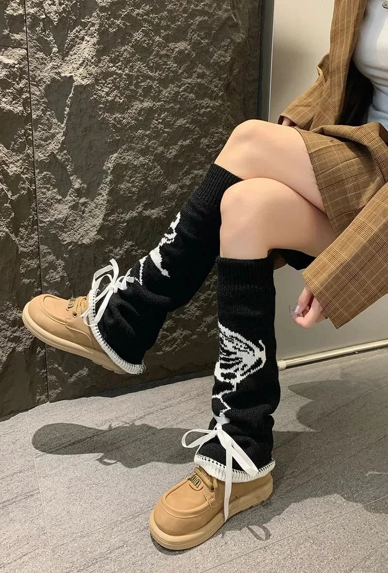 Grunge Butterfly Lace Up Leg Warmers — view 2 Grunge Butterfly Lace Up Leg Warmers — view 2