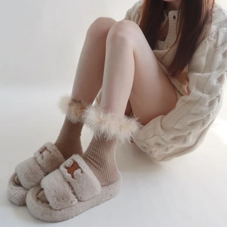 Coffee Cream Fluffy Socks — view 2 Coffee Cream Fluffy Socks — view 2