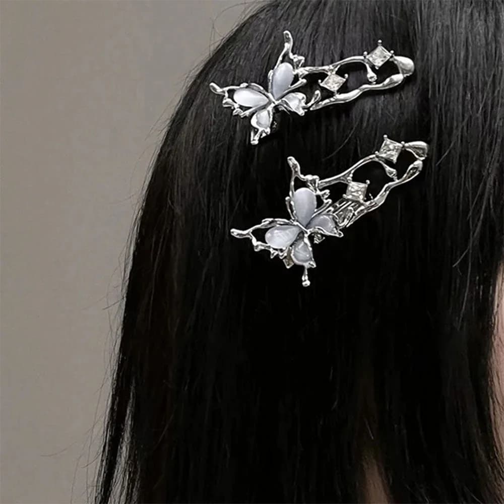 Y2K Liquid Metal Butterfly Hair Clips — view 2 Y2K Liquid Metal Butterfly Hair Clips — view 2