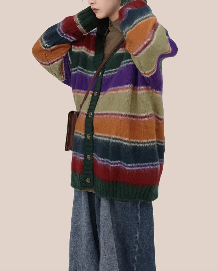 Teenage Dream Striped Cardigan — view 2 Teenage Dream Striped Cardigan — view 2