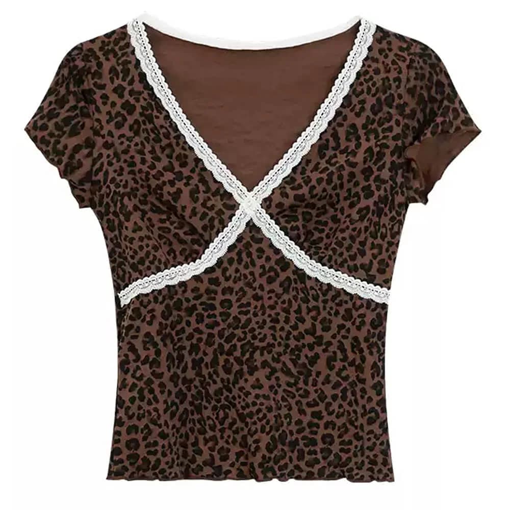 Y2K Leopard Lace Crop Top — view 1 Y2K Leopard Lace Crop Top — view 1