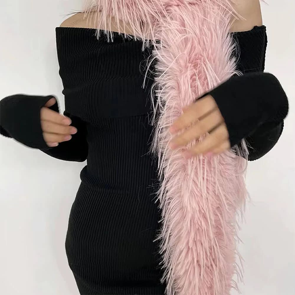 Y2K Faux Fur Long Fluffy Scarf — view 2 Y2K Faux Fur Long Fluffy Scarf — view 2