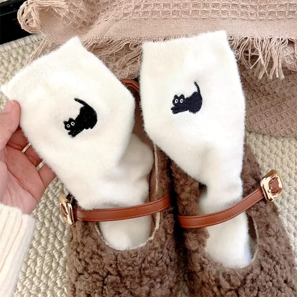 Cat Embroidery Fuzzy Socks — view 2 Cat Embroidery Fuzzy Socks — view 2