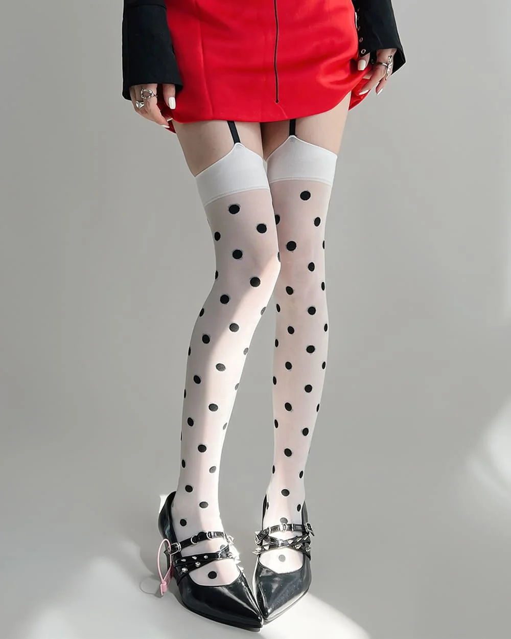 Coquette Polka Dot Suspender Tights — view 2 Coquette Polka Dot Suspender Tights — view 2