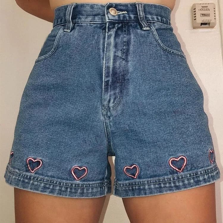 No Excuses Embroidery Denim Shorts — view 2 No Excuses Embroidery Denim Shorts — view 2