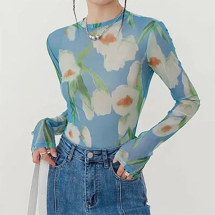 Watercolor Lily Mesh Top — view 2 Watercolor Lily Mesh Top — view 2