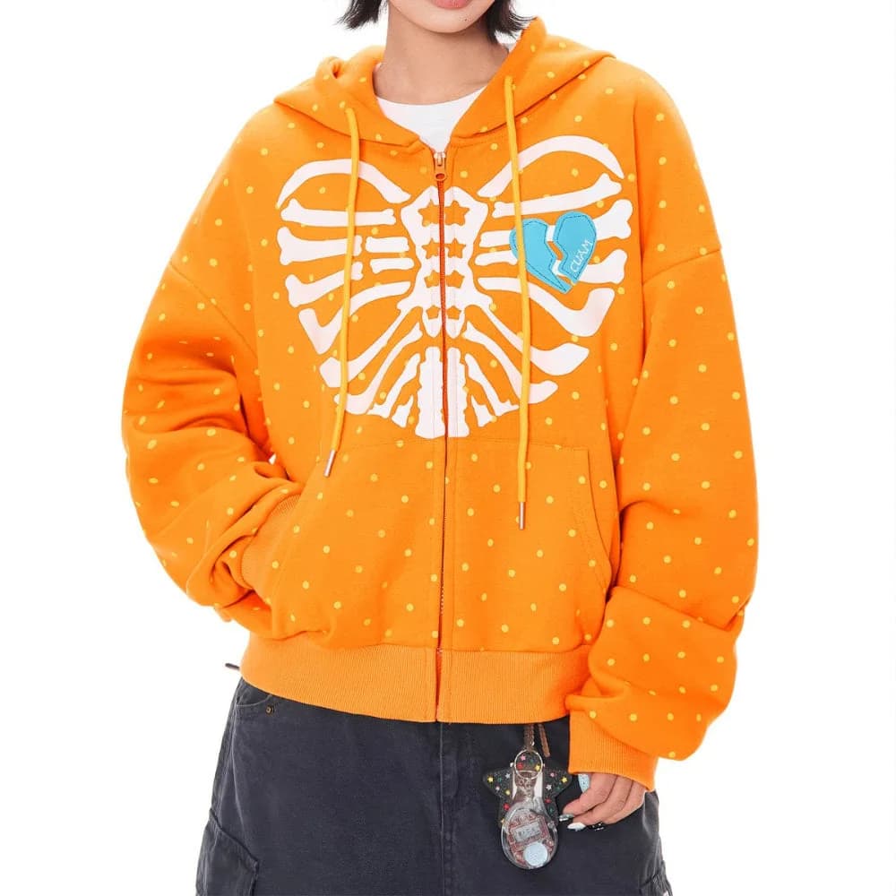 Broken Heart Skeleton Zip Up Hoodie — view 1 Broken Heart Skeleton Zip Up Hoodie — view 1