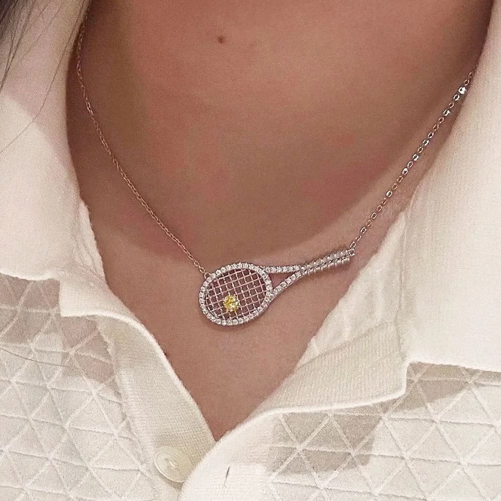 Rhinestone Tennis Racket Necklace — view 2 Rhinestone Tennis Racket Necklace — view 2