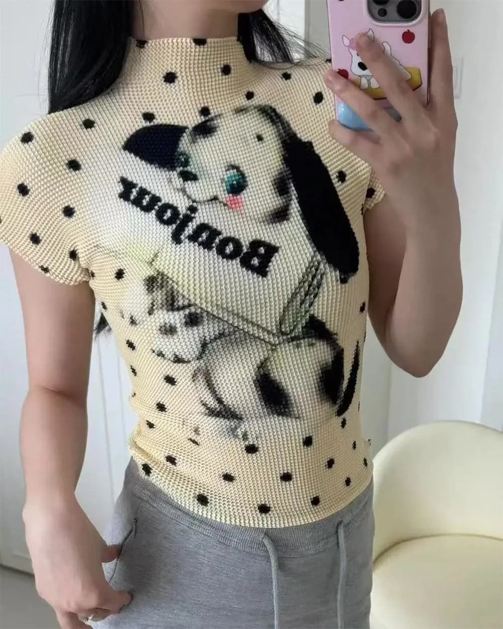 Bonjour Polka Dot Baby Tee — view 2 Bonjour Polka Dot Baby Tee — view 2