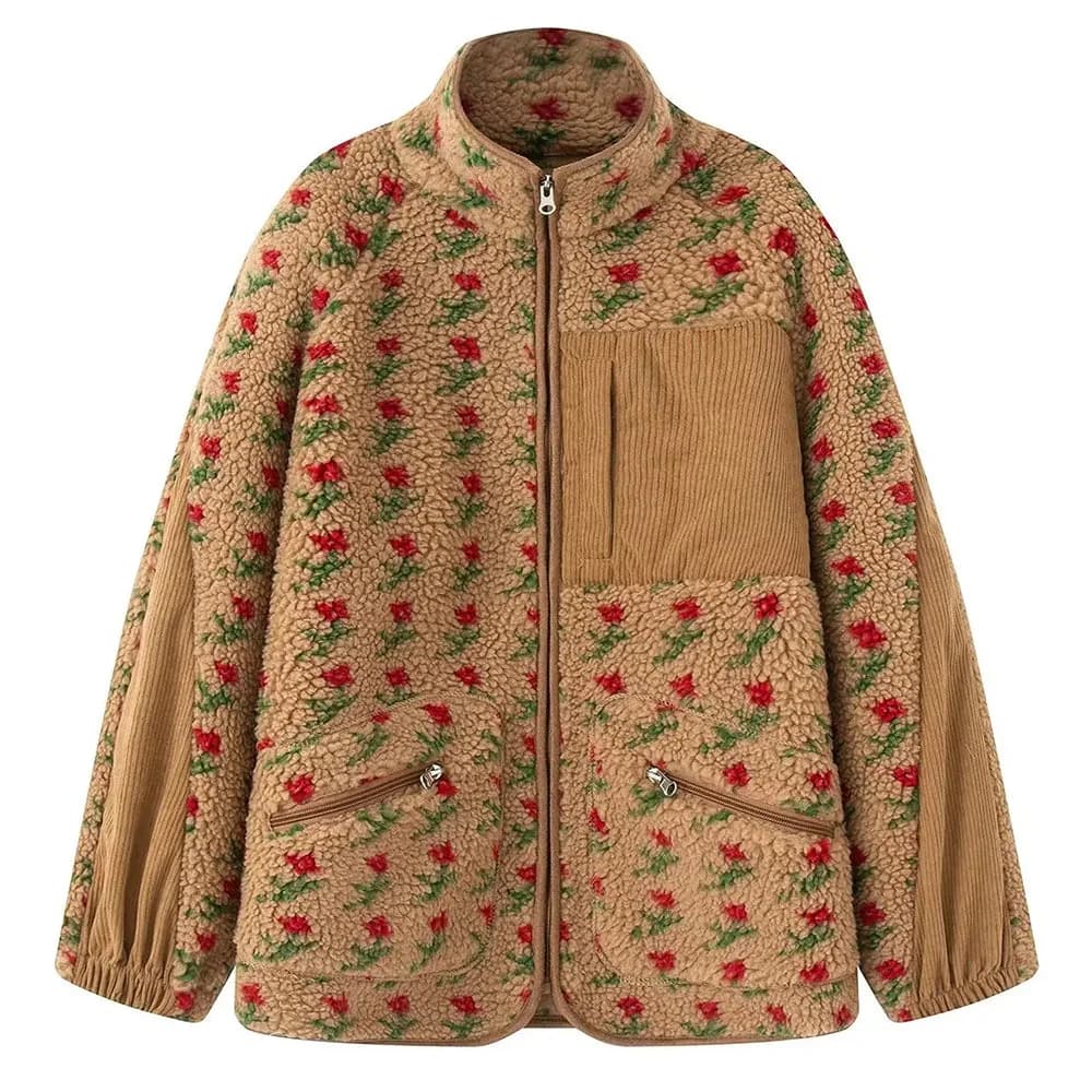 Floral Faux Sherpa Fleece Jacket — view 1 Floral Faux Sherpa Fleece Jacket — view 1