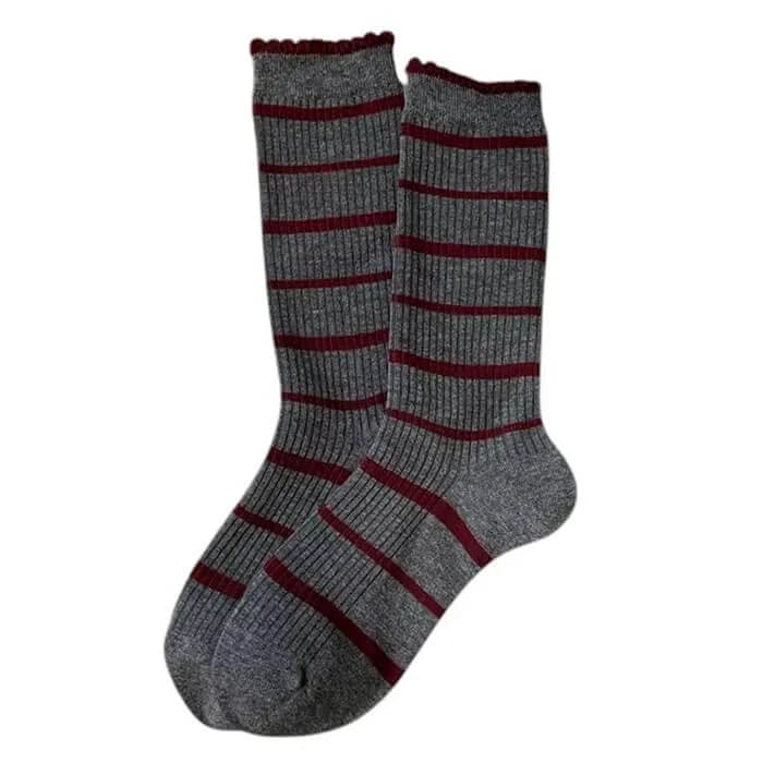 Cozy Red and Grey Patterned Socks — view 2 Cozy Red and Grey Patterned Socks — view 2