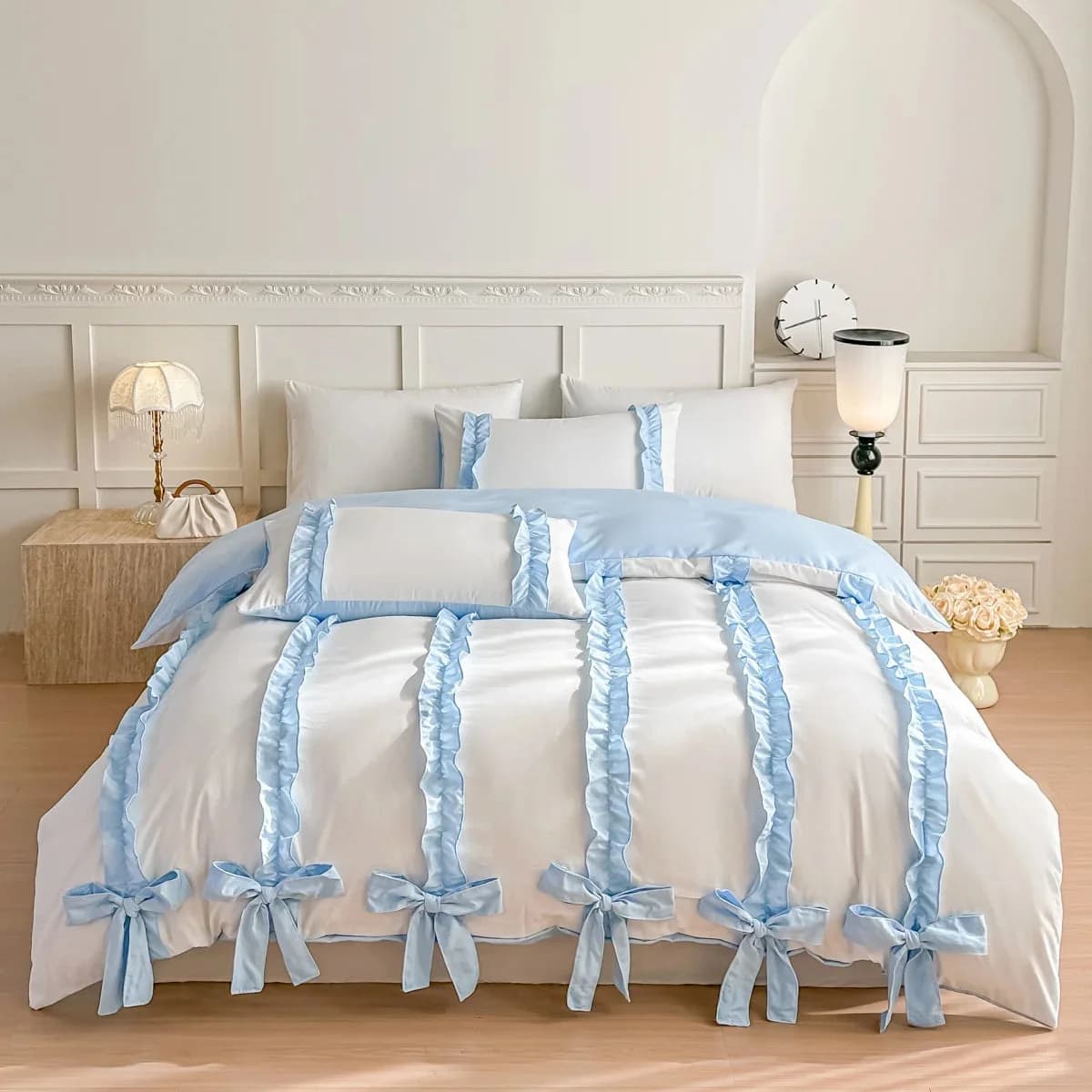 Pastel Bow Ruffle Duvet Cover Set — view 2 Pastel Bow Ruffle Duvet Cover Set — view 2
