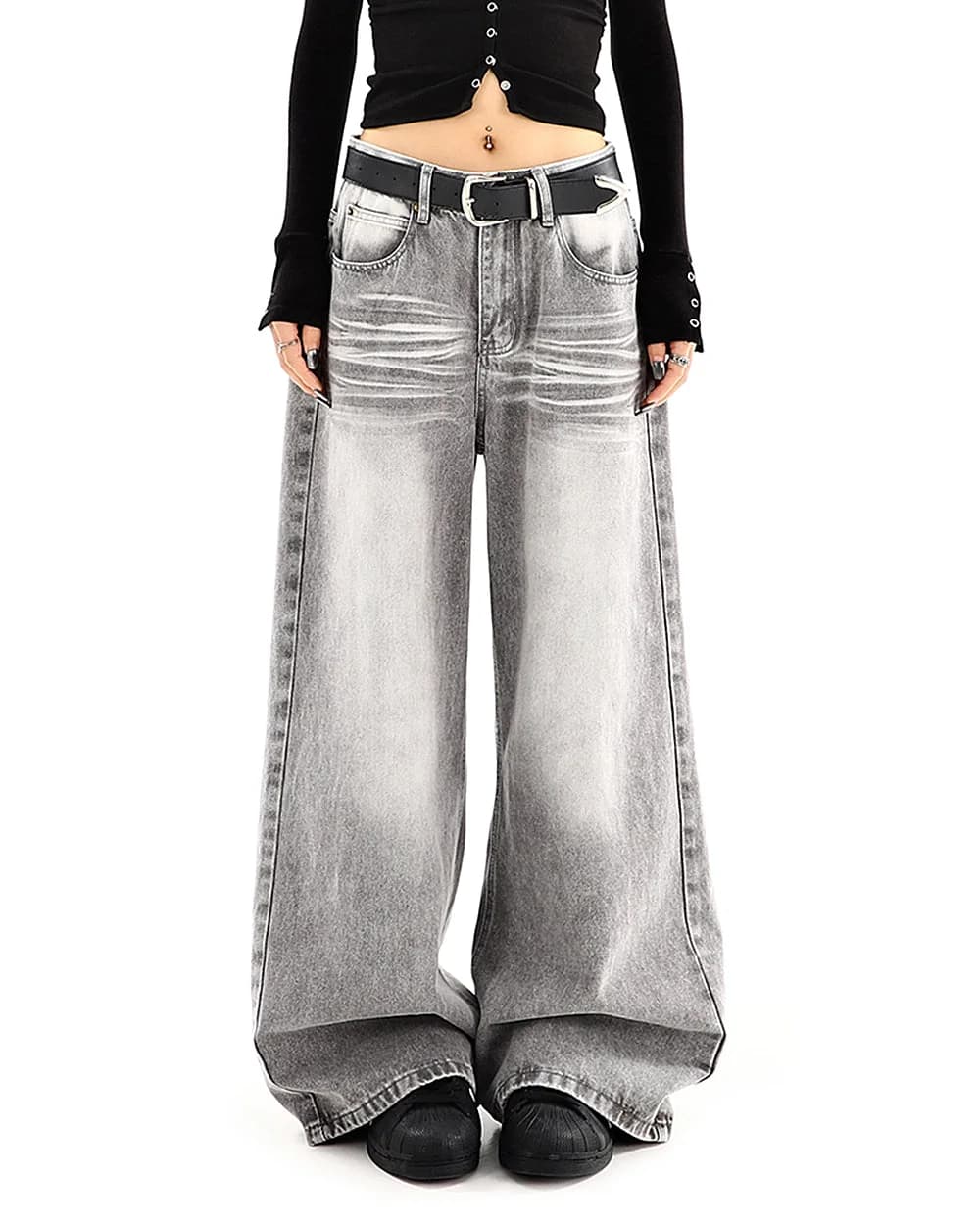 Ash Grey Faded Wide Leg Jeans — view 2 Ash Grey Faded Wide Leg Jeans — view 2