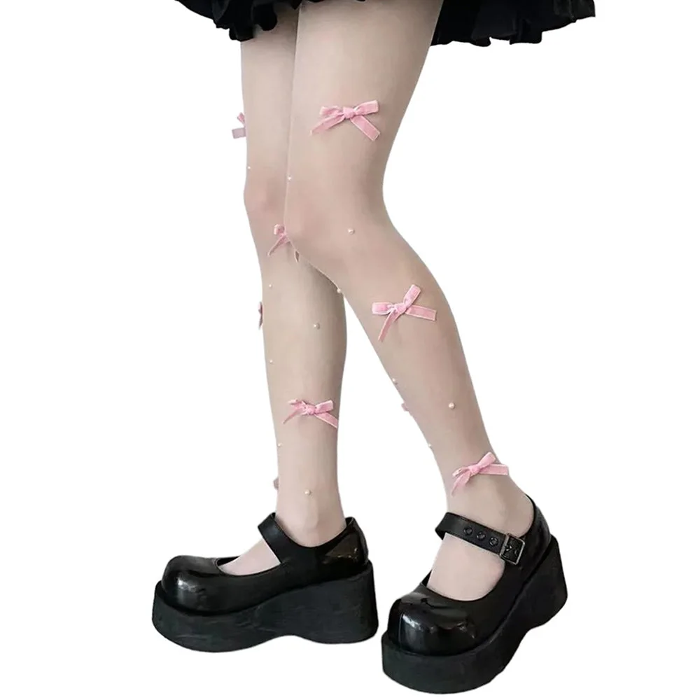 Coquette Aesthetic Velvet Bow Tights — view 2 Coquette Aesthetic Velvet Bow Tights — view 2