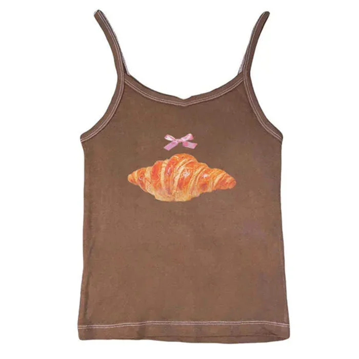 Croissant Print Y2K Tank Top — view 1 Croissant Print Y2K Tank Top — view 1