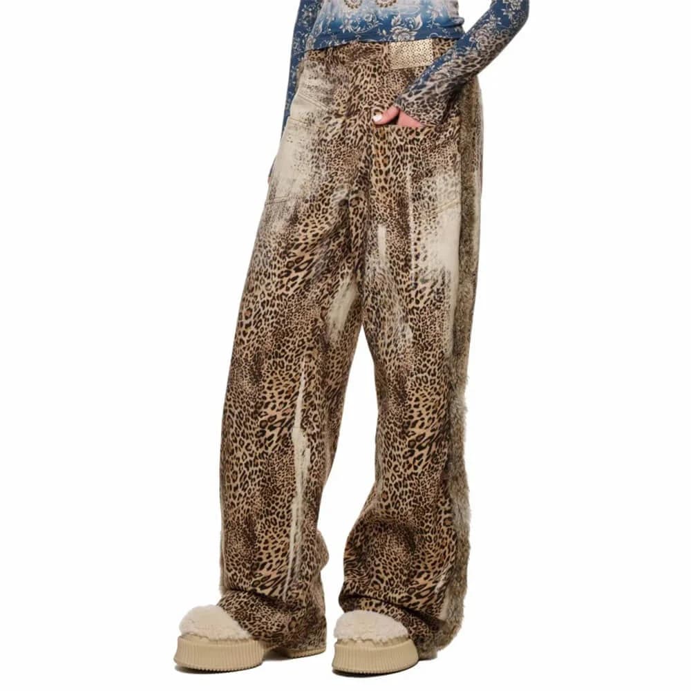 Faded Leopard Print Wide-Leg Trousers — view 2 Faded Leopard Print Wide-Leg Trousers — view 2