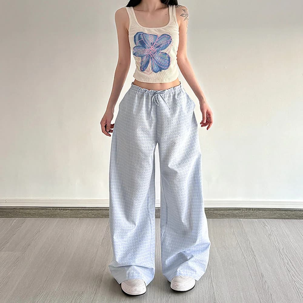 Baby Blue Gingham Wide-Leg Pants — view 3 Baby Blue Gingham Wide-Leg Pants — view 3
