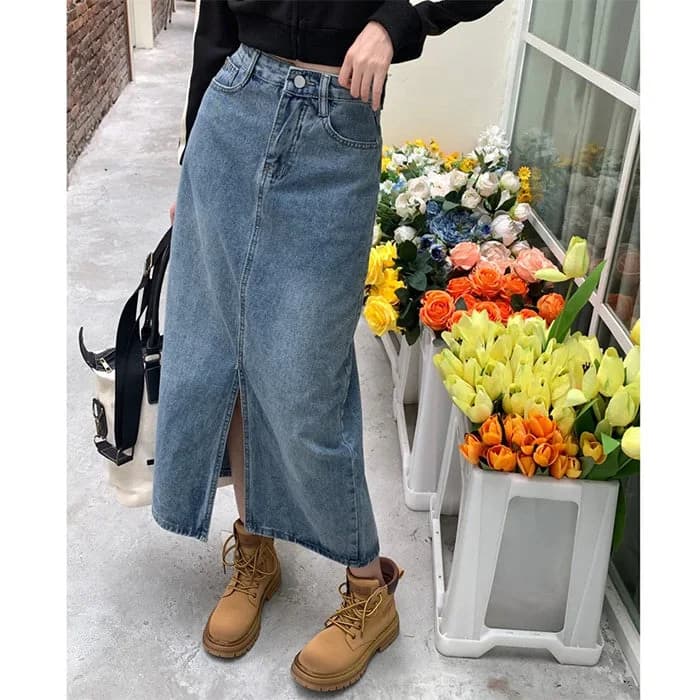 Basic Things Split Denim Skirt — view 3 Basic Things Split Denim Skirt — view 3