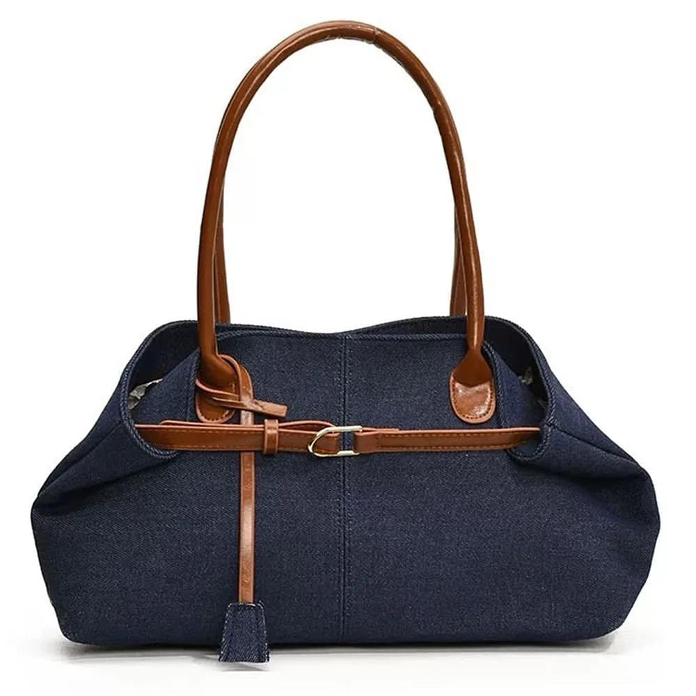Color Block Denim Belted Bag — view 2 Color Block Denim Belted Bag — view 2