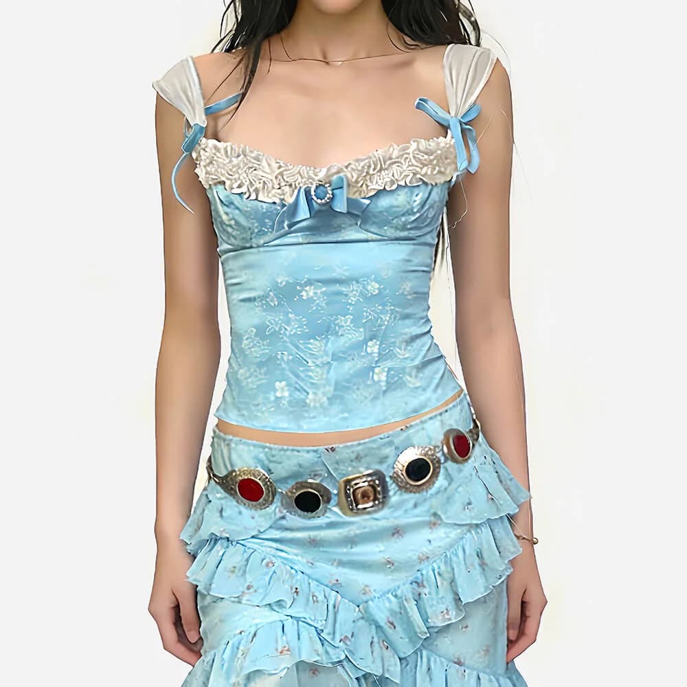 Princess Lace Cami Top in Blue — view 2 Princess Lace Cami Top in Blue — view 2