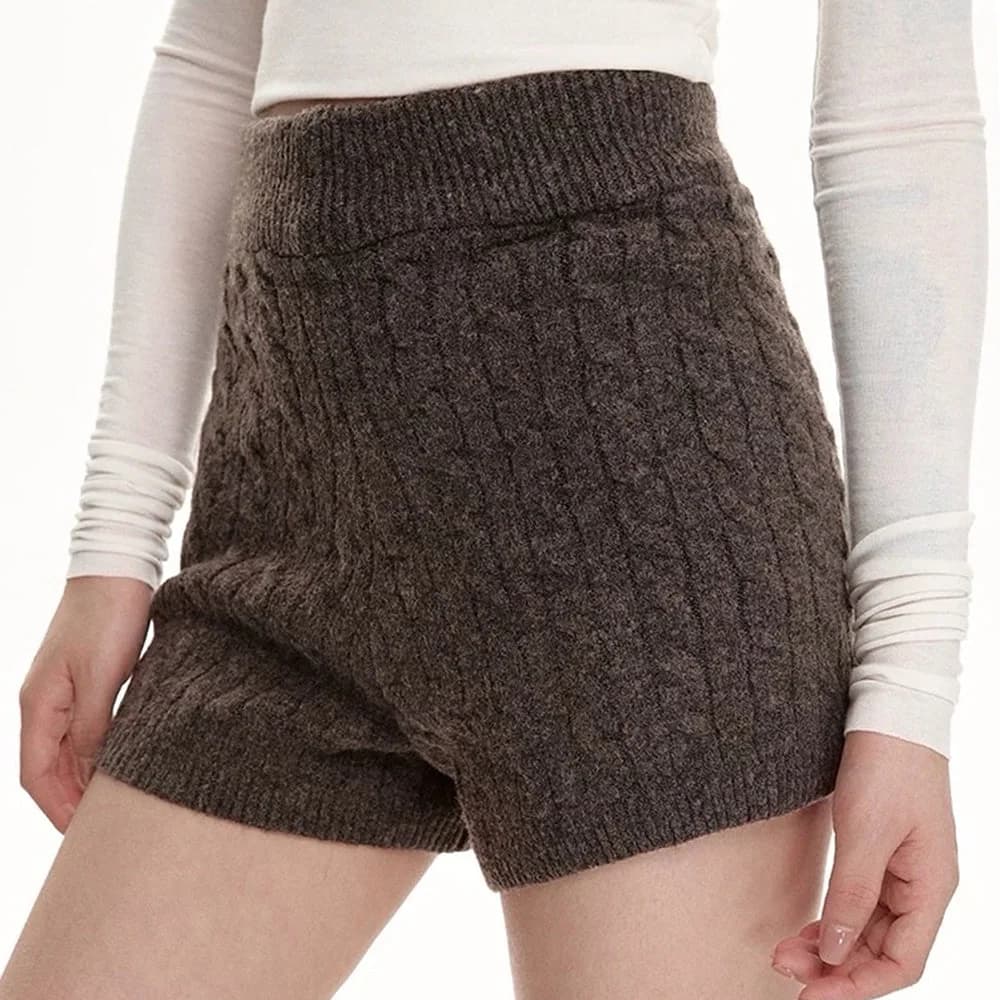 Cozy Days Cable Knitted Shorts — view 2 Cozy Days Cable Knitted Shorts — view 2