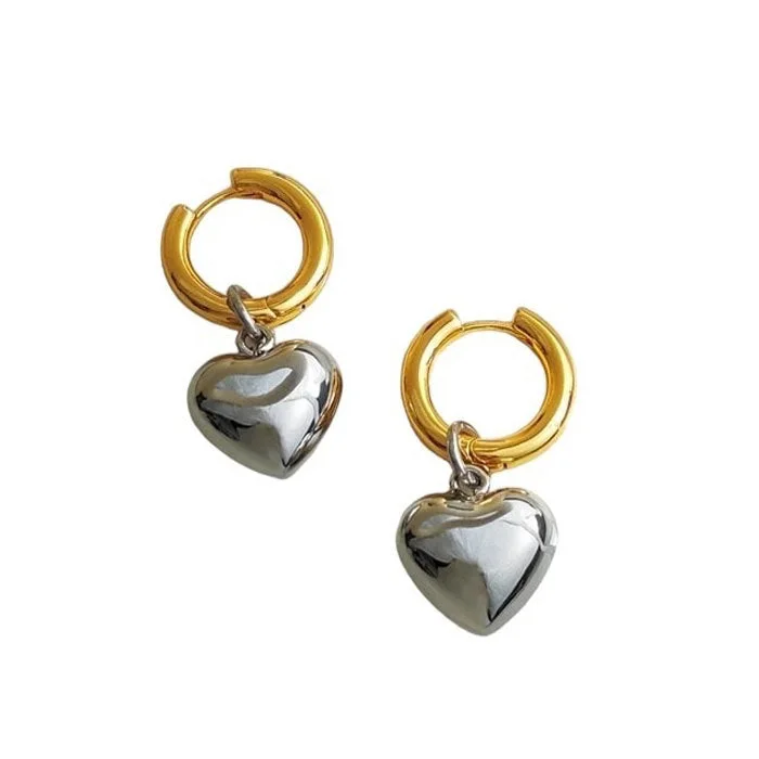 Heart Pendant Hoop Earrings — view 2 Heart Pendant Hoop Earrings — view 2