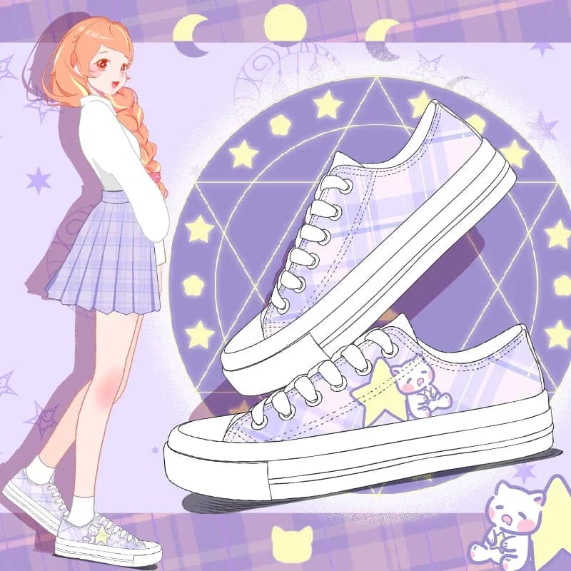 Kawaii Plaid Sneakers — view 2 Kawaii Plaid Sneakers — view 2