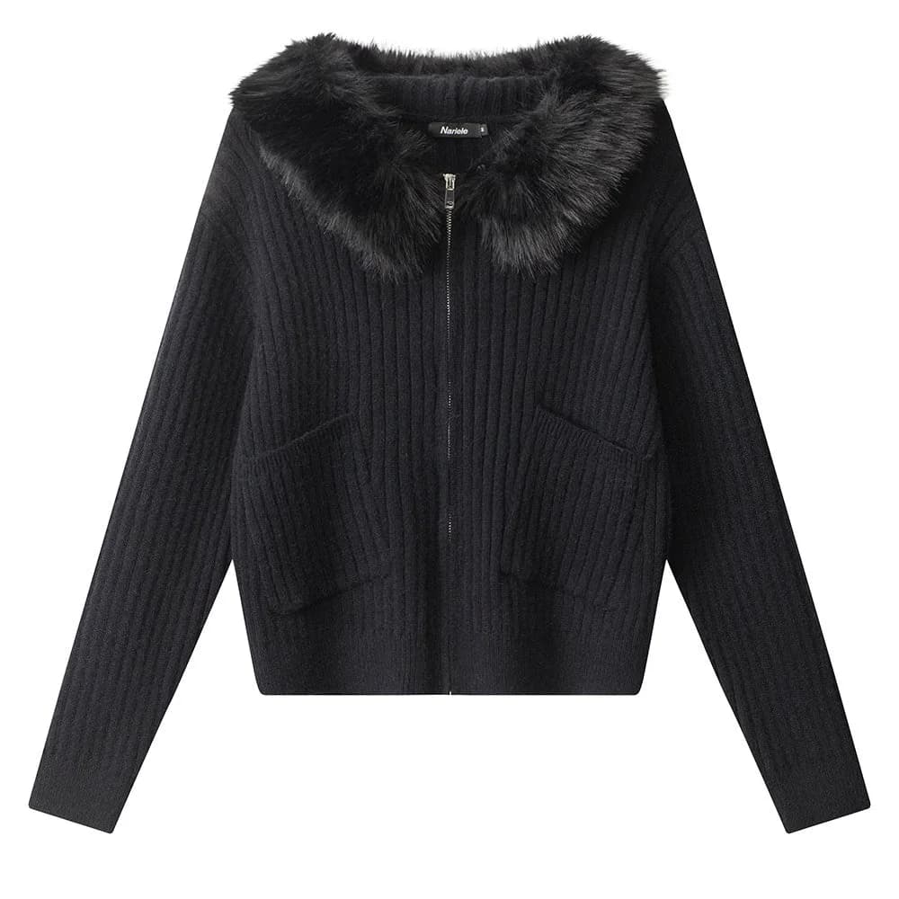 Y2K Style Fur Trim Zip Hoodie — view 3 Y2K Style Fur Trim Zip Hoodie — view 3