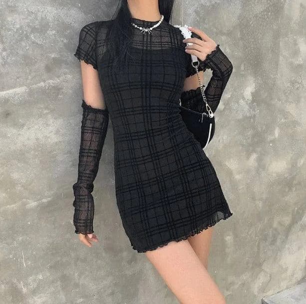 Black Plaid Mini Dress — view 3 Black Plaid Mini Dress — view 3