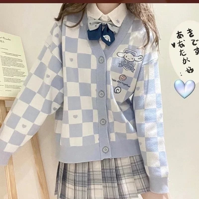 Kawaii Checkered Cardigan — view 2 Kawaii Checkered Cardigan — view 2
