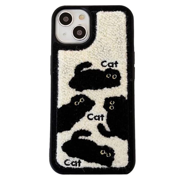 Black Cat Embroidered iPhone Case — view 1 Black Cat Embroidered iPhone Case — view 1
