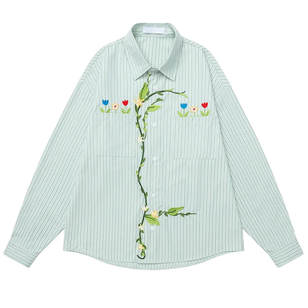 Cottage Garden Floral Embroidered Button Up Shirt — view 2 Cottage Garden Floral Embroidered Button Up Shirt — view 2