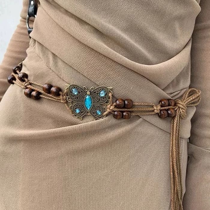 Indie Aesthetic Butterfly Beaded Belt — view 2 Indie Aesthetic Butterfly Beaded Belt — view 2