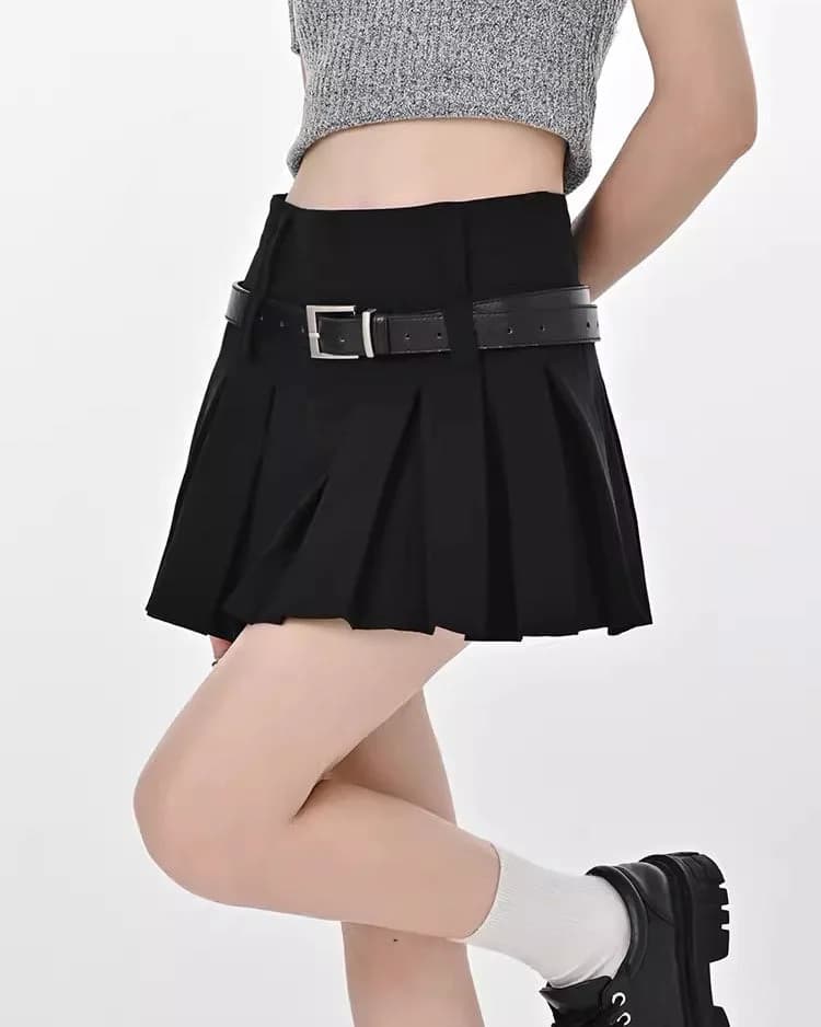 Double Belt Pleated Mini Skirt — view 2 Double Belt Pleated Mini Skirt — view 2