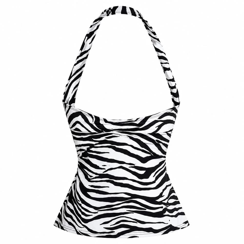 Y2K Era Zebra Print Halter Top — view 2 Y2K Era Zebra Print Halter Top — view 2