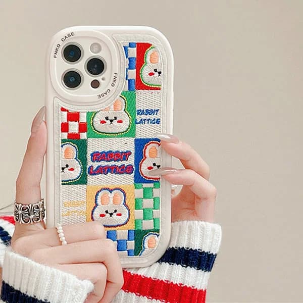 Rabbit & Bear Embroidery iPhone Case — view 2 Rabbit & Bear Embroidery iPhone Case — view 2