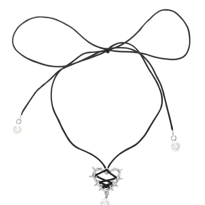 Bow Lace Up Heart Necklace — view 2 Bow Lace Up Heart Necklace — view 2