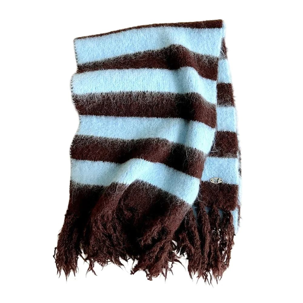 Bookshop Knit Mocha Blue Scarf — view 1 Bookshop Knit Mocha Blue Scarf — view 1