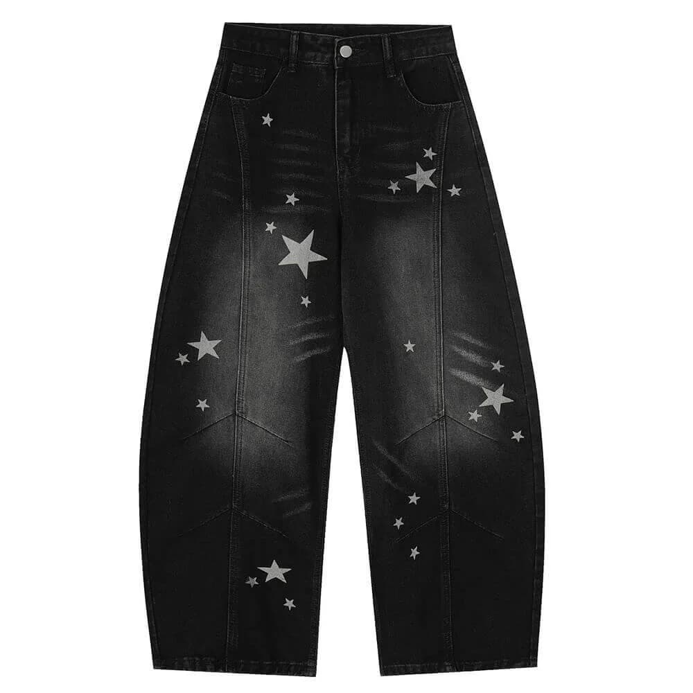 Loose Fit Star Pattern Baggy Jeans — view 2 Loose Fit Star Pattern Baggy Jeans — view 2