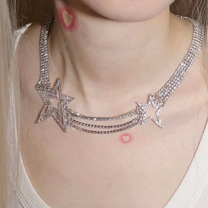Y2K Style Crystal Star Necklace — view 2 Y2K Style Crystal Star Necklace — view 2