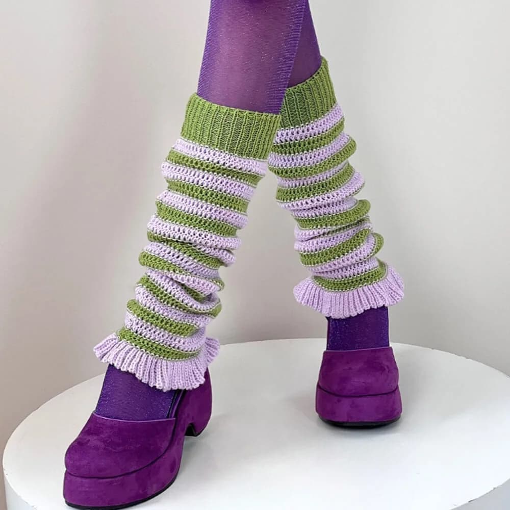 Indie Aesthetic Striped Leg Warmers — view 1 Indie Aesthetic Striped Leg Warmers — view 1