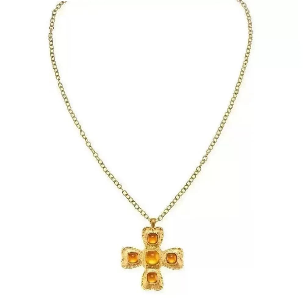 Vintage Golden Cross Pendant Necklace — view 1 Vintage Golden Cross Pendant Necklace — view 1
