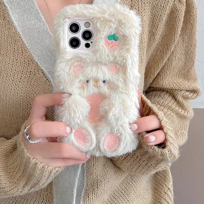 Strawberry Bear Fluffy iPhone Case — view 2 Strawberry Bear Fluffy iPhone Case — view 2
