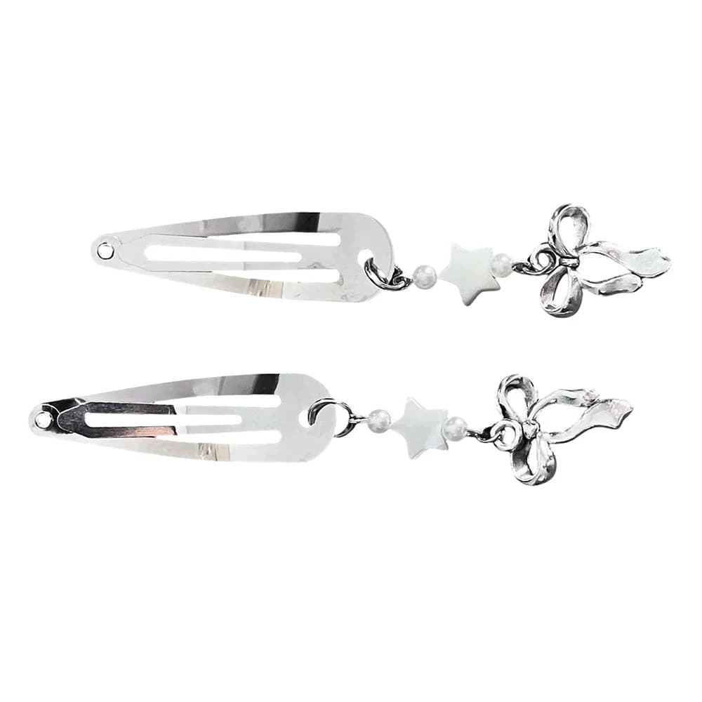 Silver Hair Clip with Ribbon Charms — view 2 Silver Hair Clip with Ribbon Charms — view 2