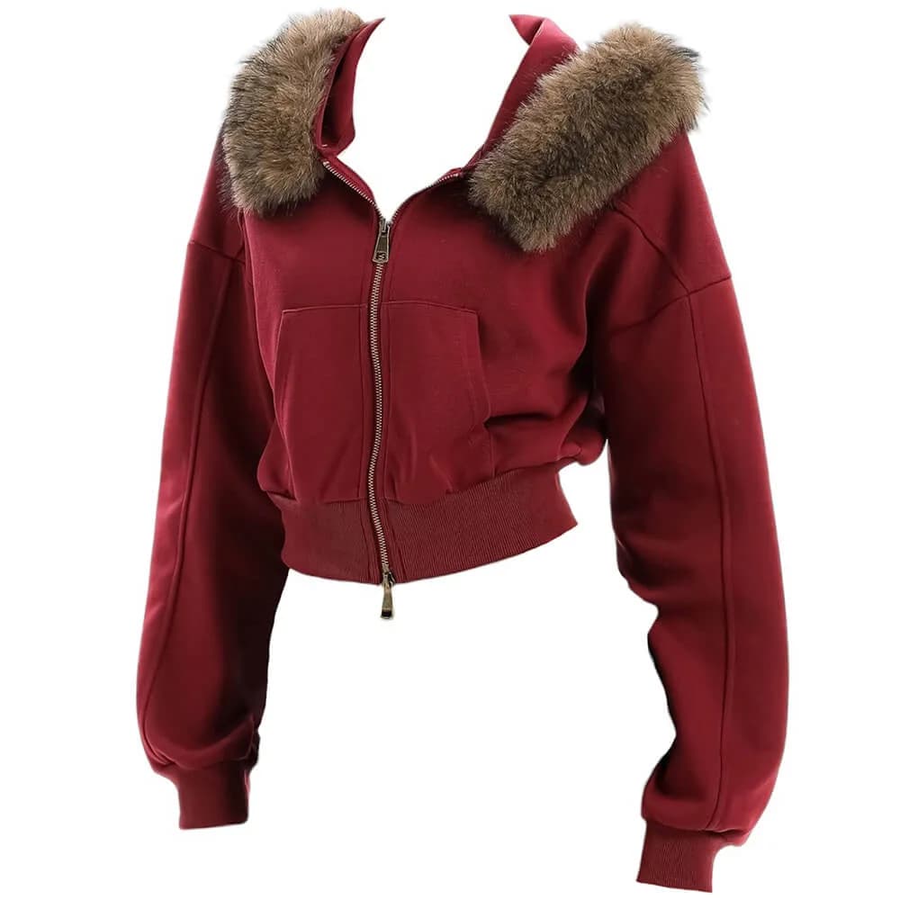 Y2K Aesthetic Cropped Fur Hoodie — view 1 Y2K Aesthetic Cropped Fur Hoodie — view 1