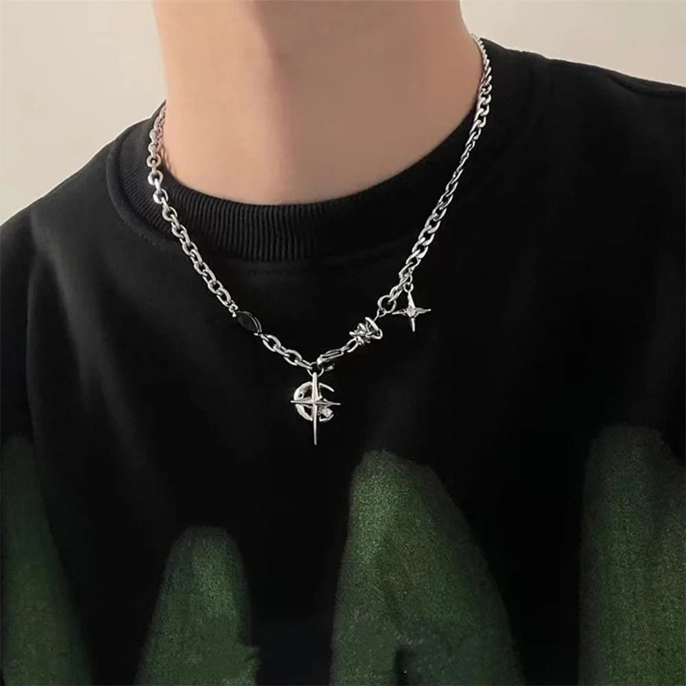 Silver Star Chain Necklace — view 2 Silver Star Chain Necklace — view 2
